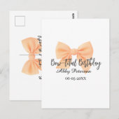 美しい誕生日のオレンジ色の蝶ネクタイ 名前 日付 シンプル ポストカード (正面/裏面)