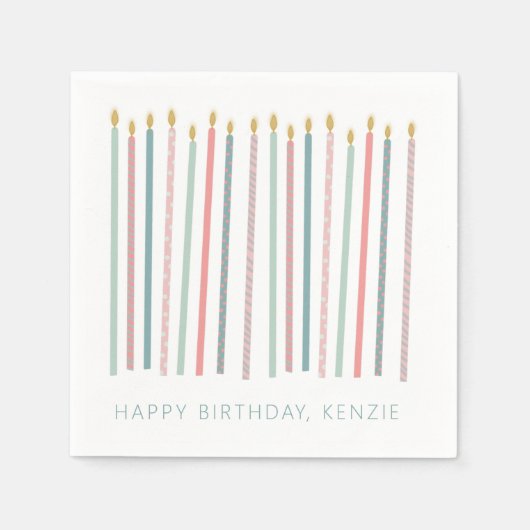 美しい誕生日のキャンドル スタンダードカクテルナプキン (正面)