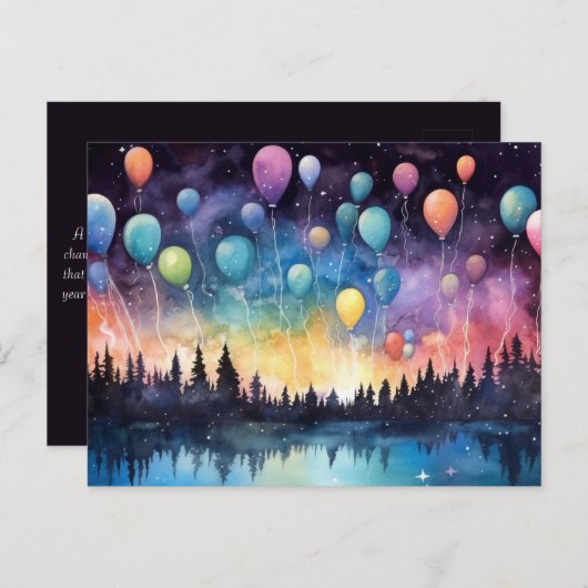 美しい誕生日の湖の風景グリーティングカード ポストカード (正面/裏面)