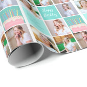 美しい誕生日ガールフォトコラージュカスタムティール（緑がかった色） ラッピングペーパー (ロールコーナー)