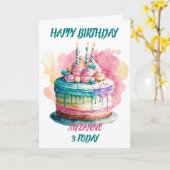 美しい誕生日ケーキ カード (黄色い花)