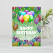 美しい誕生日バルーンと紙吹雪 カード (スタンド正面)