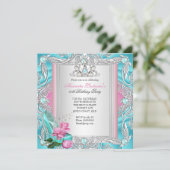 美しい誕生日パーティー テール ピンク ローズ ハイ ヒール 3 招待状 (スタンド正面)