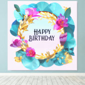 美しい誕生日フローラリース キャンバスプリント (インサイチュ (ウッドフロア))