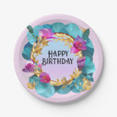 美しい誕生日フローラリース ペーパープレート (正面)