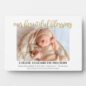 美しい賛美ベビー誕生エレガント金ゴールド フォトプラーク (正面)