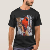 美しい赤いカーディナルの冬の絵画シーン Tシャツ (正面)