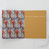 美しい赤いカーディナル鳥が枝に止まっている カード (内部)