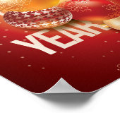 美しい赤いクリスマスと新年の挨拶 ポスター (角)