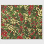 美しい赤いクリスマスポインセチア模様 ラッピングペーパー (フラット)