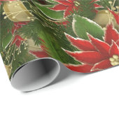 美しい赤いクリスマスポインセチア模様 ラッピングペーパー (ロールコーナー)