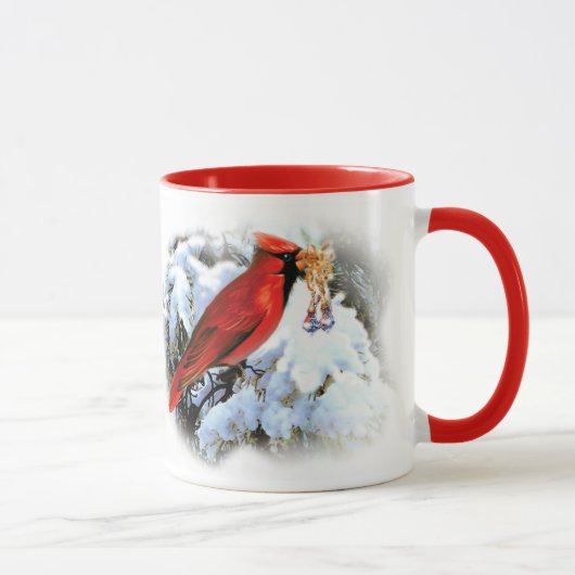美しい赤いクリスマス カーディナル ウェルカム クリスマス マグカップ (右)