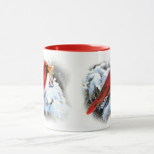 美しい赤いクリスマス(鳥)ショウジョウコウカンチョウウェルカムクリスマス マグカップ (中央)