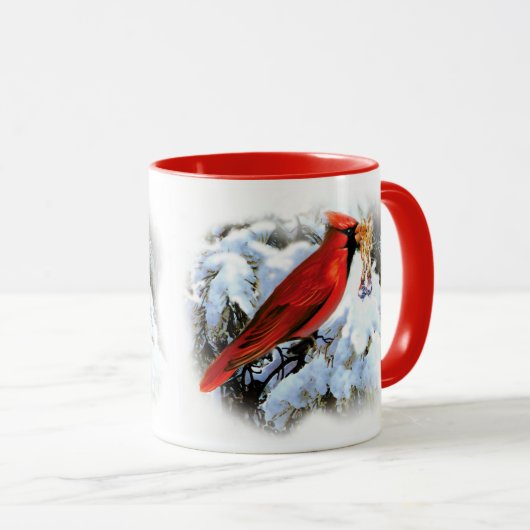 美しい赤いクリスマス(鳥)ショウジョウコウカンチョウウェルカムクリスマス マグカップ (正面右)