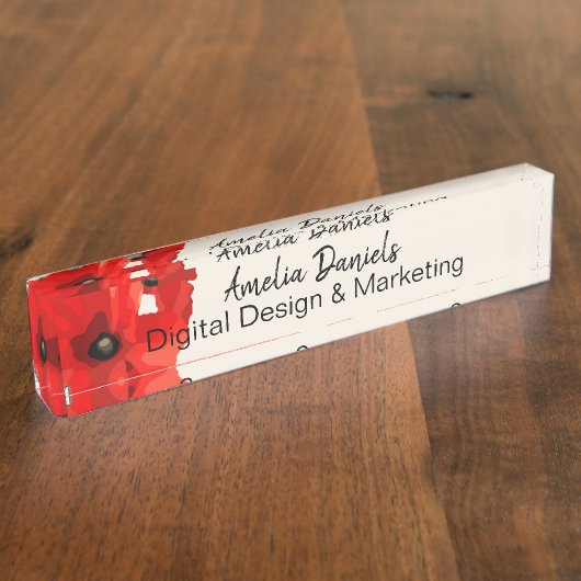 美しい赤いケシ デスクネームプレート (側面)
