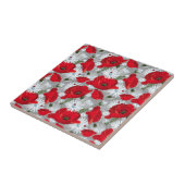 美しい赤いケシ、白いデイジーとラディバグ タイル (側面)