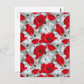 美しい赤いケシ、白いデイジーとラディバグ ポストカード (正面/裏面)