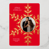 美しい赤いスノーフレーク写真クリスマスフォイルカード 箔シーズンカード (正面)