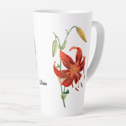 美しい赤いタイガーリリーフローラコーヒーマグ カフェラテマグ (右アングル)