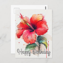 美しい赤いハイビスカスの花のアート ポストカード