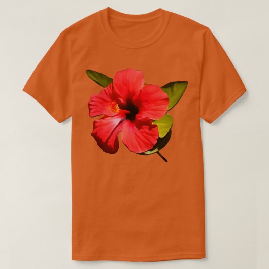 美しい赤いハイビスカスの花 Tシャツ (デザイン正面)