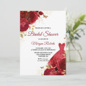 美しい赤いバラが輝くドレス ブライダルシャワー 招待状 (スタンド正面)