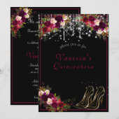 美しい赤いバラが輝く星たち ハイヒール キンカ 招待状 (正面/裏面)