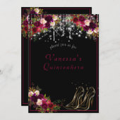 美しい赤いバラが輝く星たち ハイヒール キンセ 招待状 (正面/裏面)