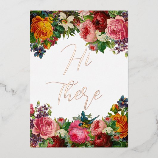 美しい赤いバラこんにちはグリーティングカード 箔招待状 (正面)