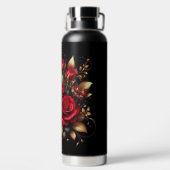 美しい赤いバラと蝶 ウォーターボトル (背面)