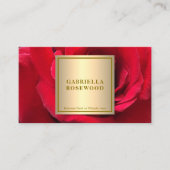 美しい赤いバラと金ゴールドの正方形フレーム 名刺 (正面)