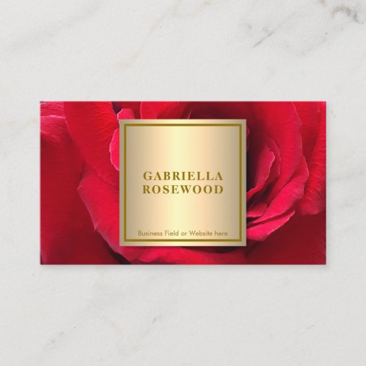 美しい赤いバラと金ゴールドの正方形フレーム 名刺 (正面)