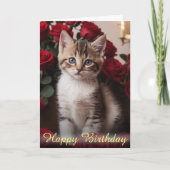 美しい赤いバラに囲まれた愛らしい子猫 カード (正面)