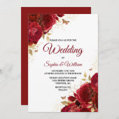 美しい赤いバラのエレガントな結婚式招待状 招待状 (正面/裏面)