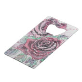 美しい赤いバラの絵画水色 クレジットカード栓抜き (正面アングル)