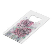 美しい赤いバラの絵画水色 クレジットカード栓抜き (裏面アングル)