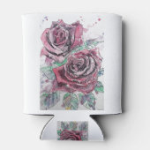 美しい赤いバラの絵画水色 缶クーラー (裏面)