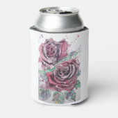 美しい赤いバラの絵画水色 缶クーラー (缶裏面)