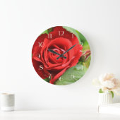 美しい赤いバラの花の花の軽い数 ラージ壁時計 (ホーム)