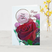 美しい赤いバラの誕生日の写真カード カード (黄色い花)