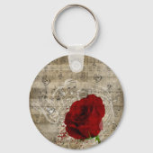 美しい赤いバラの音楽のノートは色あせたピアノを渦巻く キーホルダー (正面)
