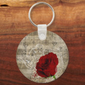 美しい赤いバラの音楽のノートは色あせたピアノを渦巻く キーホルダー (正面)