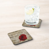 美しい赤いバラの音楽のノートは色あせたピアノを渦巻く コースター (右側)