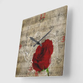 美しい赤いバラの音楽のノートは色あせたピアノを渦巻く スクエア壁時計 (傾斜)