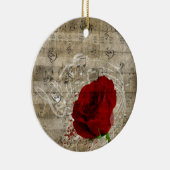 美しい赤いバラの音楽のノートは色あせたピアノを渦巻く セラミックオーナメント (右)