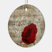 美しい赤いバラの音楽のノートは色あせたピアノを渦巻く セラミックオーナメント (左)