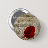 美しい赤いバラの音楽のノートは色あせたピアノを渦巻く 缶バッジ (正面&裏面)