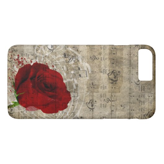 美しい赤いバラの音楽のノートは色あせたピアノを渦巻く Case-Mate iPhoneケース (裏面(横))