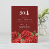 美しい赤いバラの80歳の誕生日パーティー 招待状 (スタンド正面)