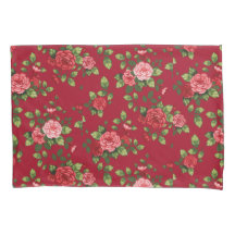 美しい赤いバラ模様の枕ケース